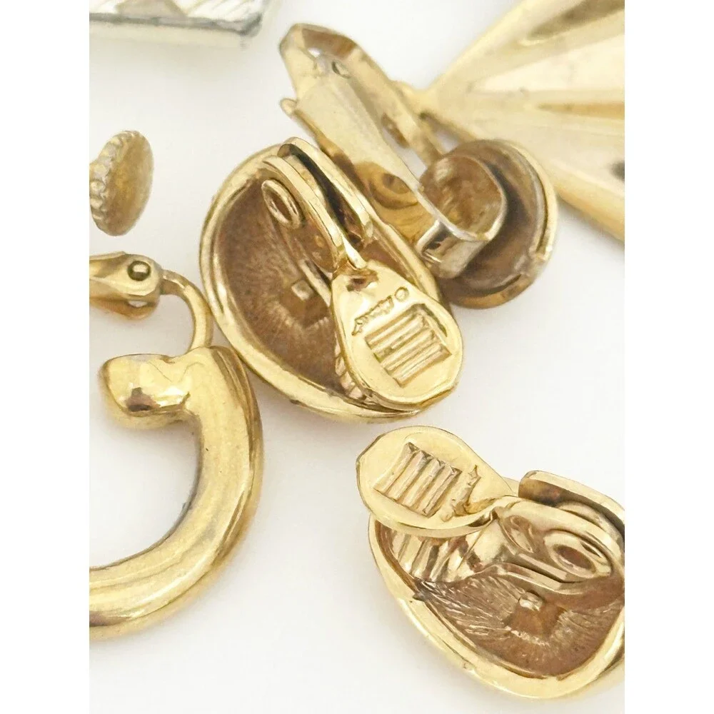 Vintage Gold Tone Clip On Earring Lot 9 pair AB Rhinestone Sarah Cov Monet